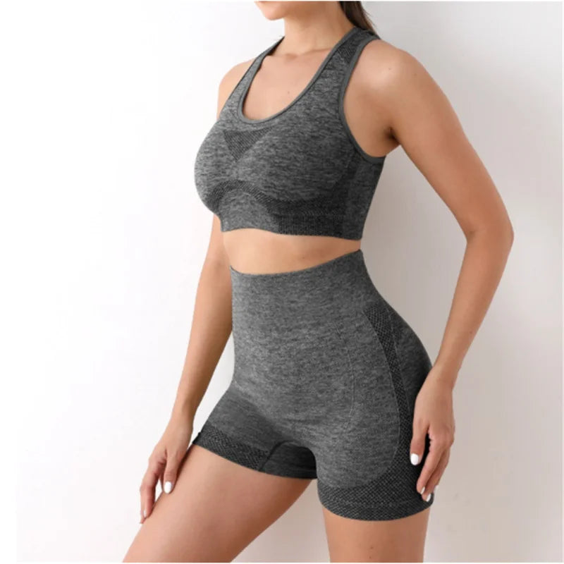 Women’s Seamless Yoga Set – Gym Shorts, Sports Bra & Leggings"