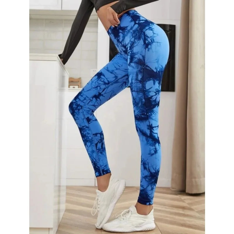 "Women's Seamless High-Waist Leggings – Tie-Dye, Hip-Lifting Yoga & Gym Tights"