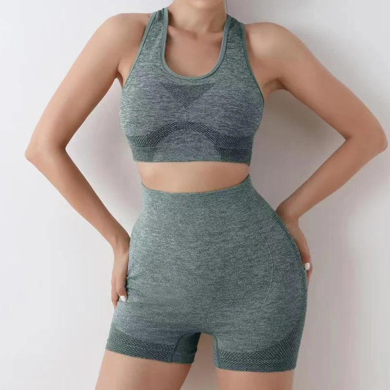 Women’s Seamless Yoga Set – Gym Shorts, Sports Bra & Leggings"