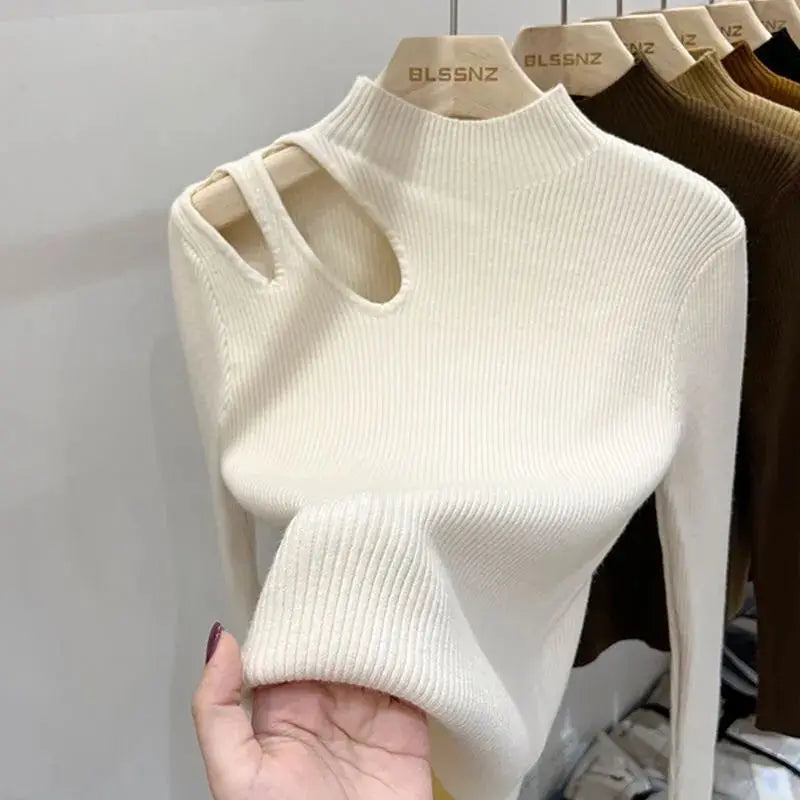 Turtleneck Knitted Women Sweater Ribbed Pullovers Autumn Winter Basic Women Sweaters Fit Soft Warm Tops