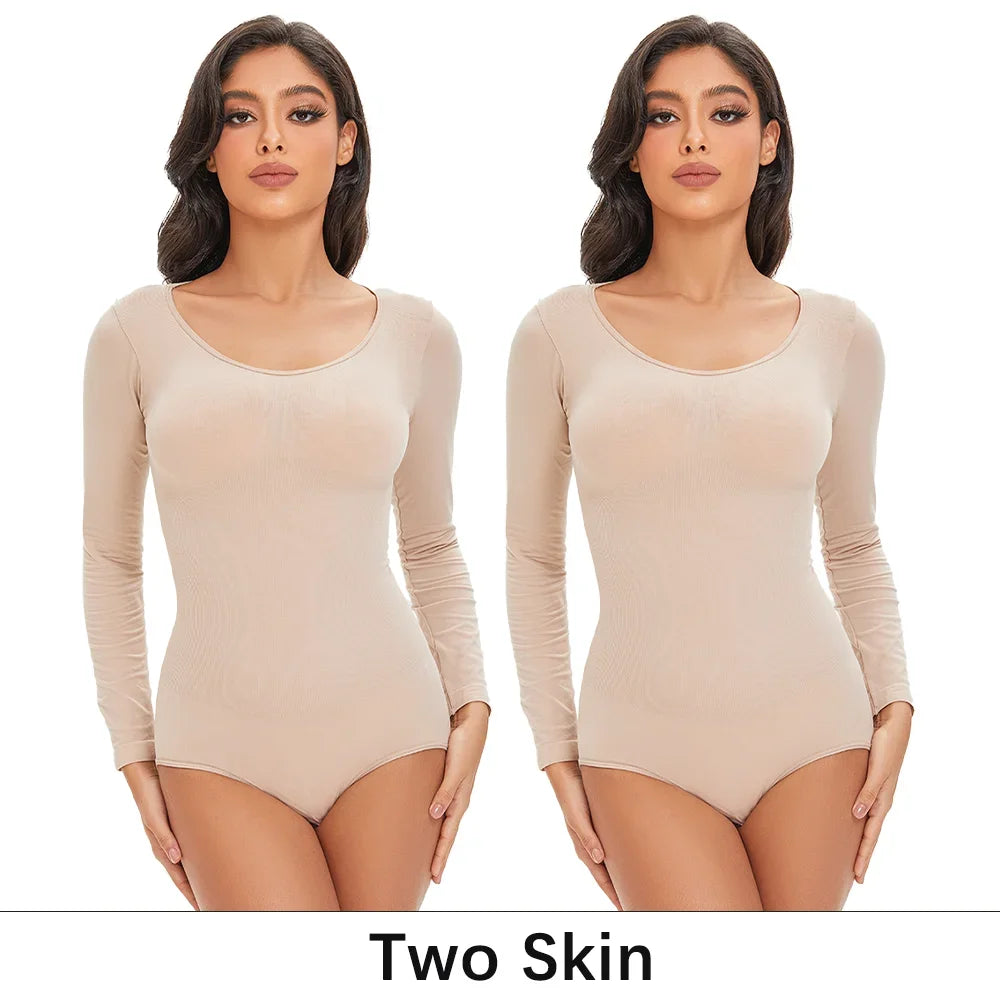 Spandex Body Shaper | Tummy Control Long Sleeve Seamless Bodysuit