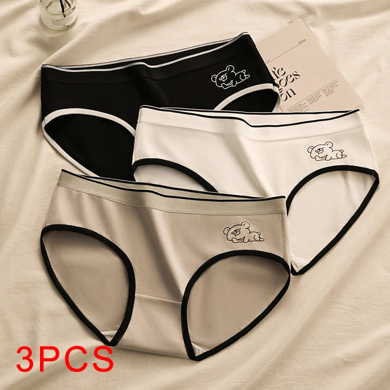 3PCS Soft Briefs Comfortable Sexy Mid-rise Lingerie for Ladies Sports Panty Women Underweare