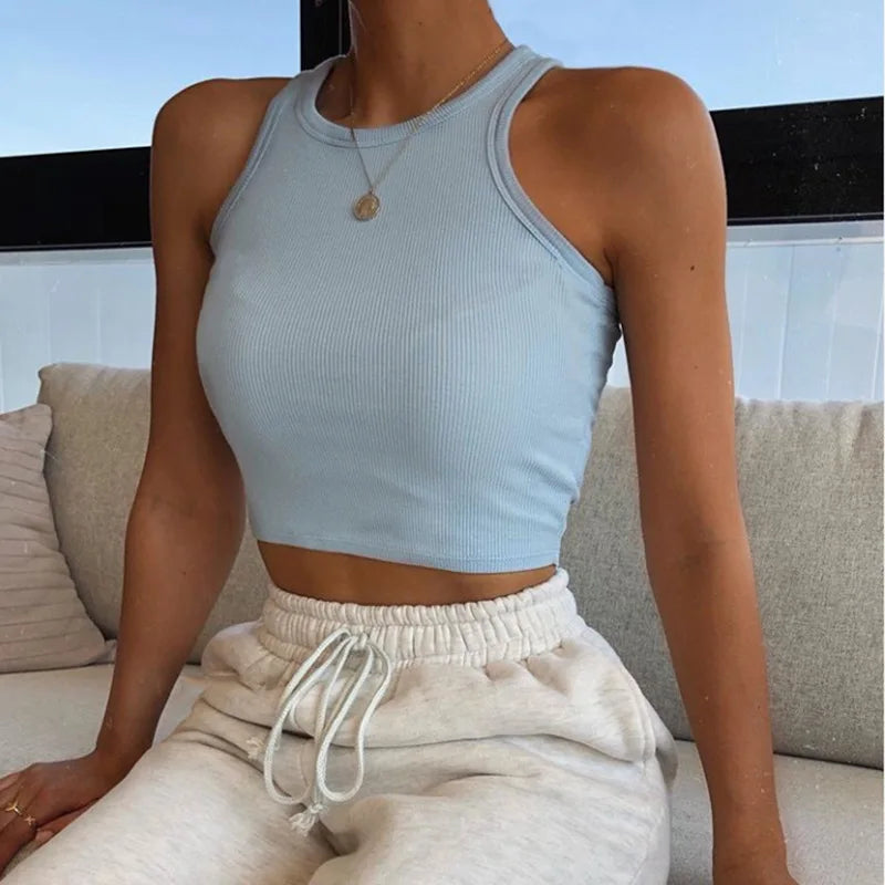 Tank Tops Sexy Crop Vest Solid  Female Off Shoulder Knitted Summer Women Tops