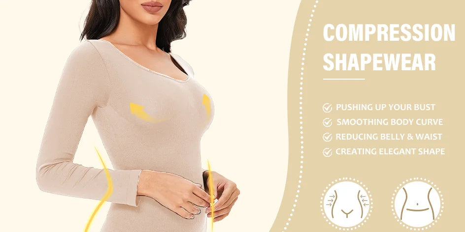 Spandex Body Shaper | Tummy Control Long Sleeve Seamless Bodysuit