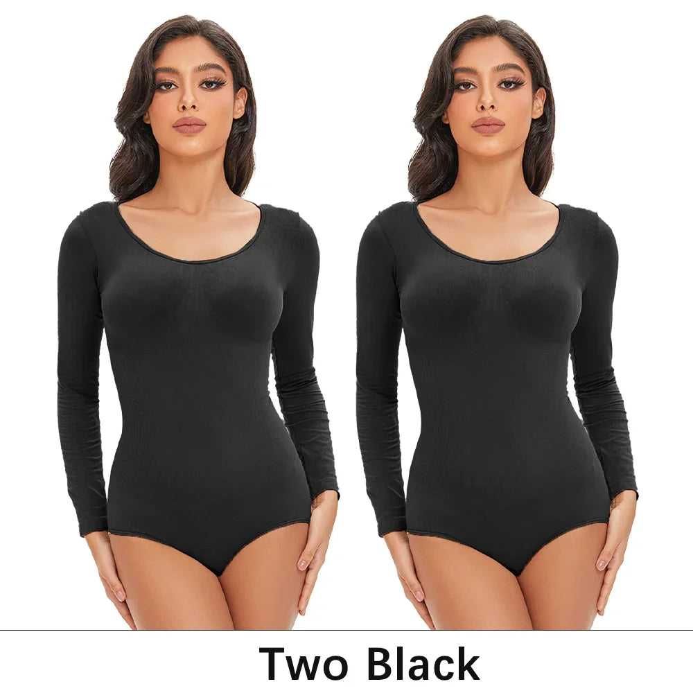 Spandex Body Shaper | Tummy Control Long Sleeve Seamless Bodysuit