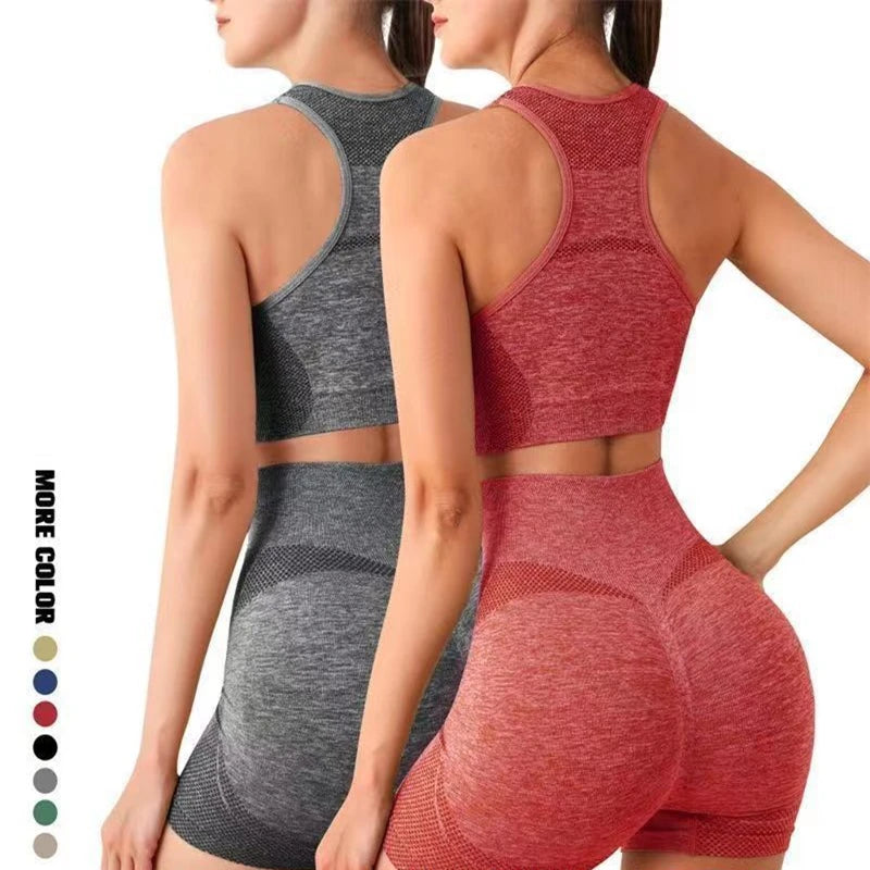 Women’s Seamless Yoga Set – Gym Shorts, Sports Bra & Leggings"