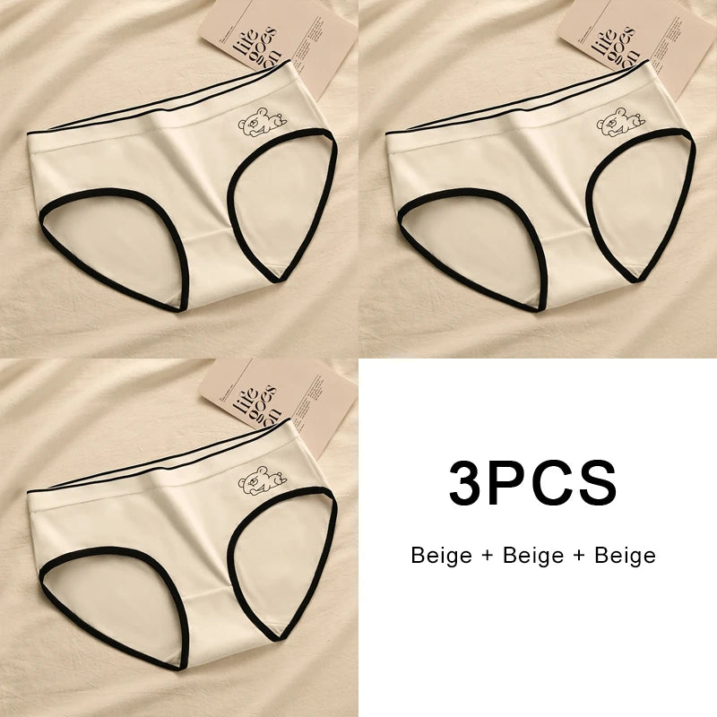 3PCS Soft Briefs Comfortable Sexy Mid-rise Lingerie for Ladies Sports Panty Women Underweare