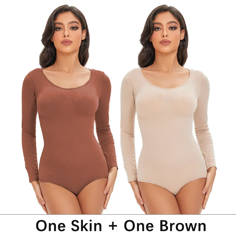 Spandex Body Shaper | Tummy Control Long Sleeve Seamless Bodysuit