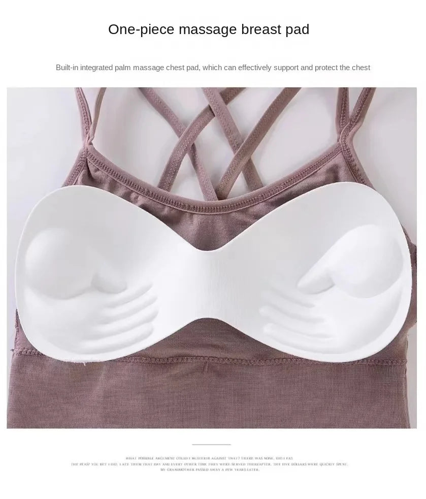 « Soutien-gorge de sport croisé dans le dos pour femme – Débardeur de yoga push-up, respirant et extensible »