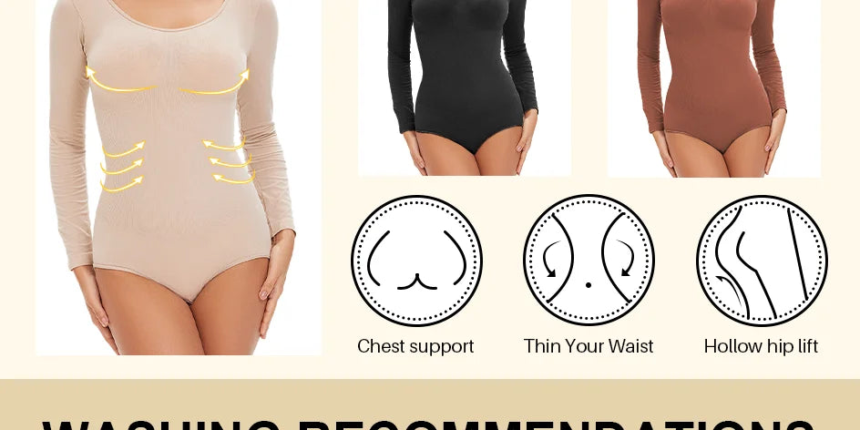 Spandex Body Shaper | Tummy Control Long Sleeve Seamless Bodysuit