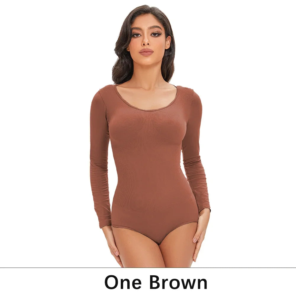 Spandex Body Shaper | Tummy Control Long Sleeve Seamless Bodysuit