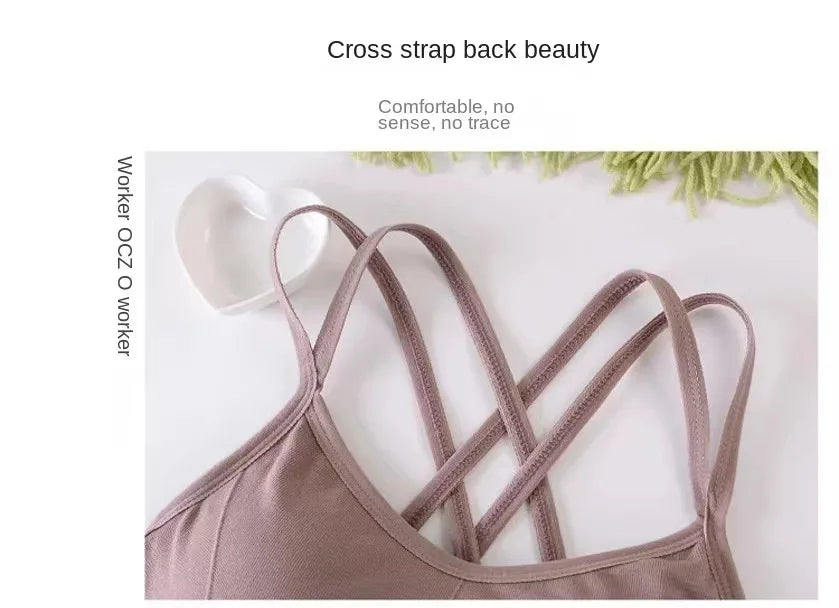 « Soutien-gorge de sport croisé dans le dos pour femme – Débardeur de yoga push-up, respirant et extensible »