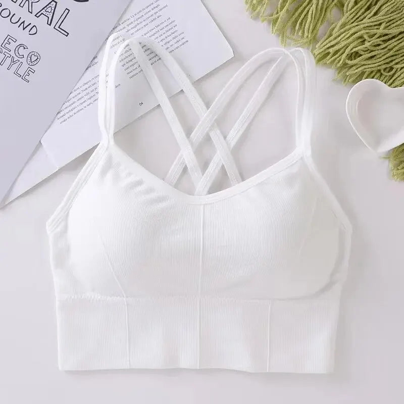 « Soutien-gorge de sport croisé dans le dos pour femme – Débardeur de yoga push-up, respirant et extensible »