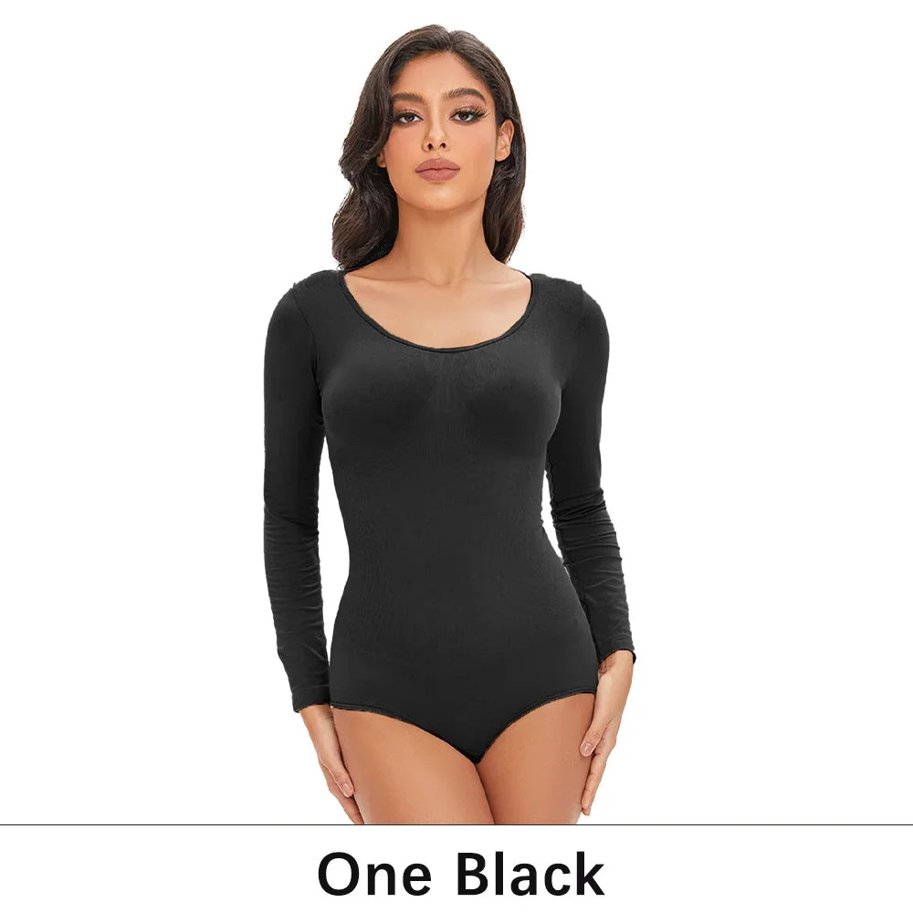 Spandex Body Shaper | Tummy Control Long Sleeve Seamless Bodysuit