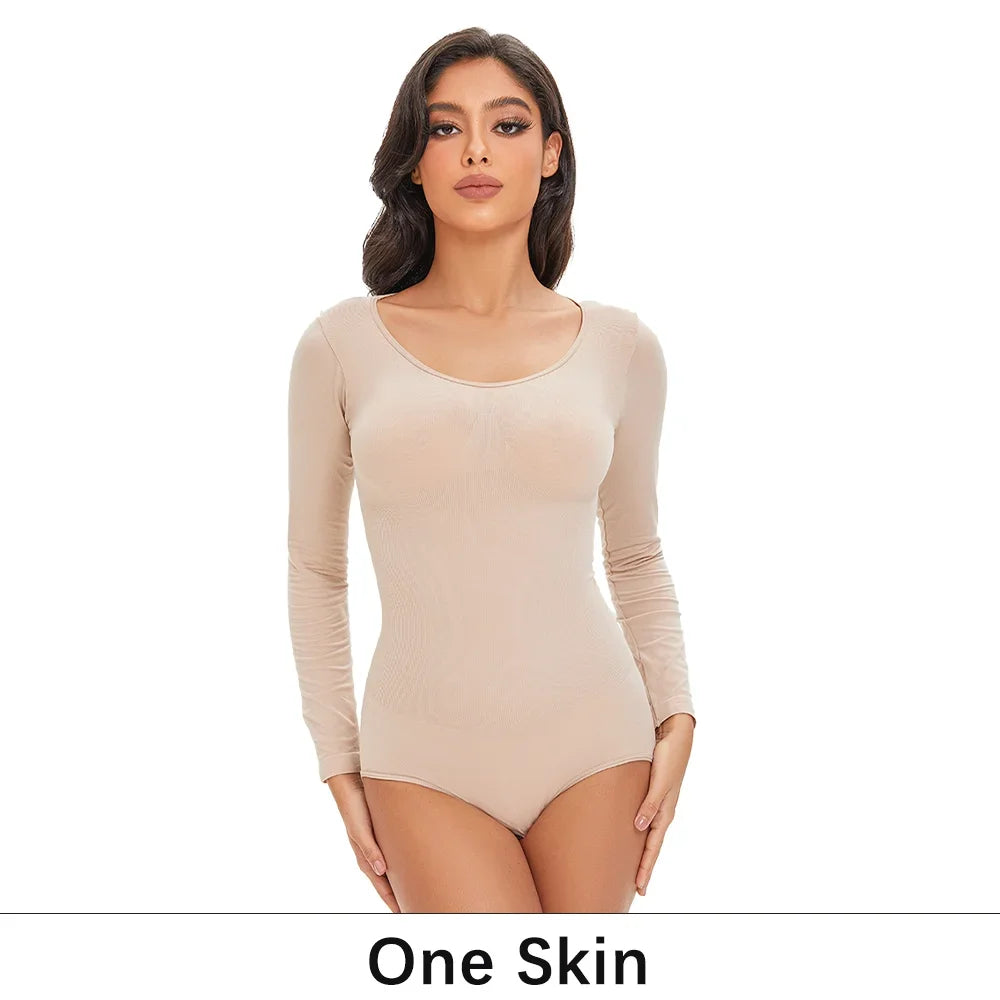 Spandex Body Shaper | Tummy Control Long Sleeve Seamless Bodysuit