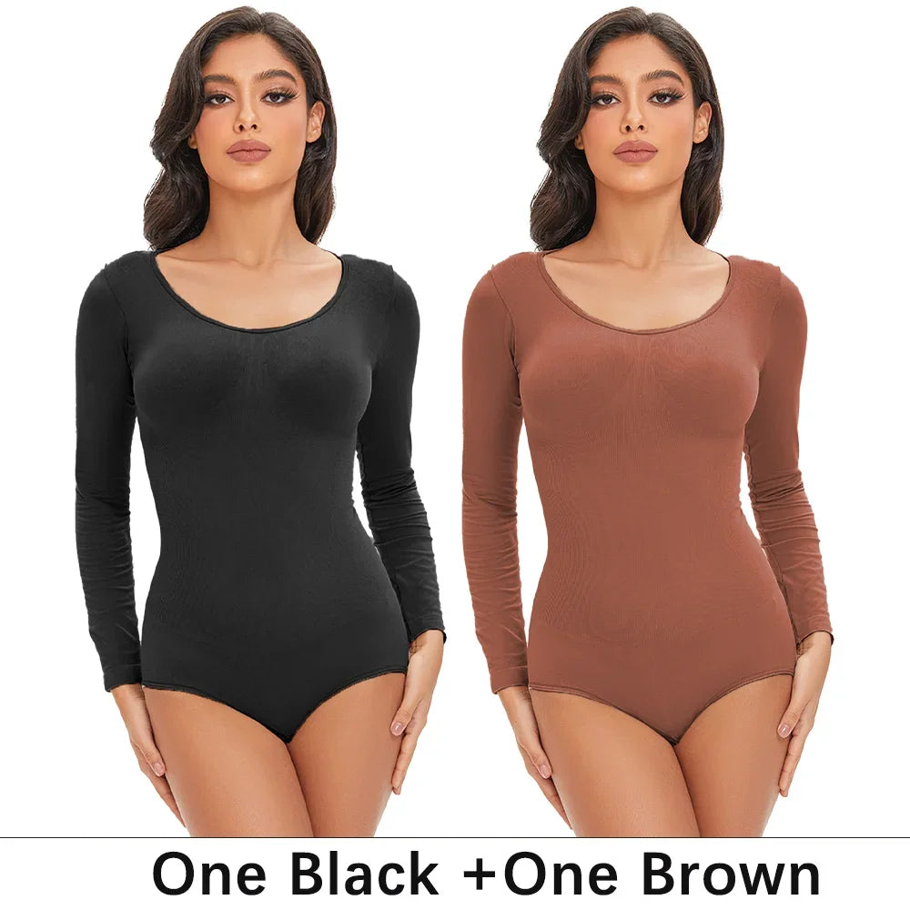 Spandex Body Shaper | Tummy Control Long Sleeve Seamless Bodysuit