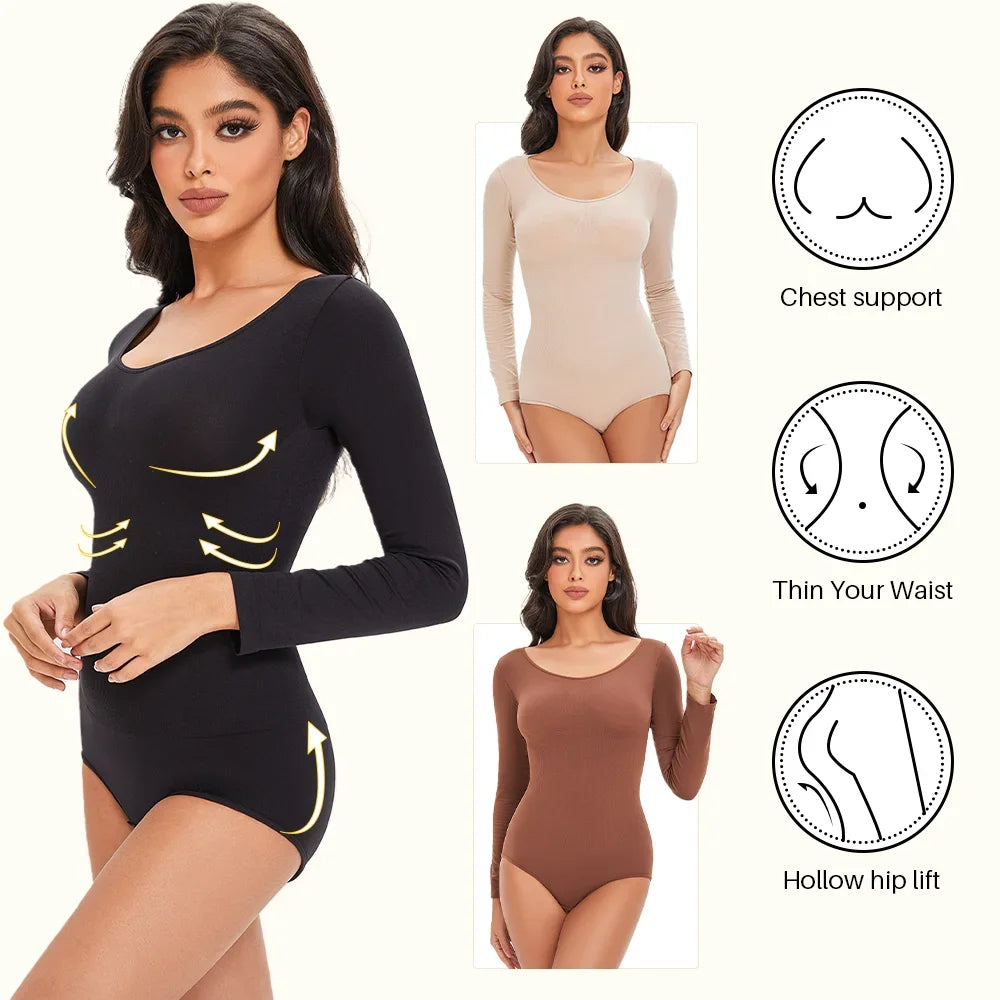 Spandex Body Shaper | Tummy Control Long Sleeve Seamless Bodysuit