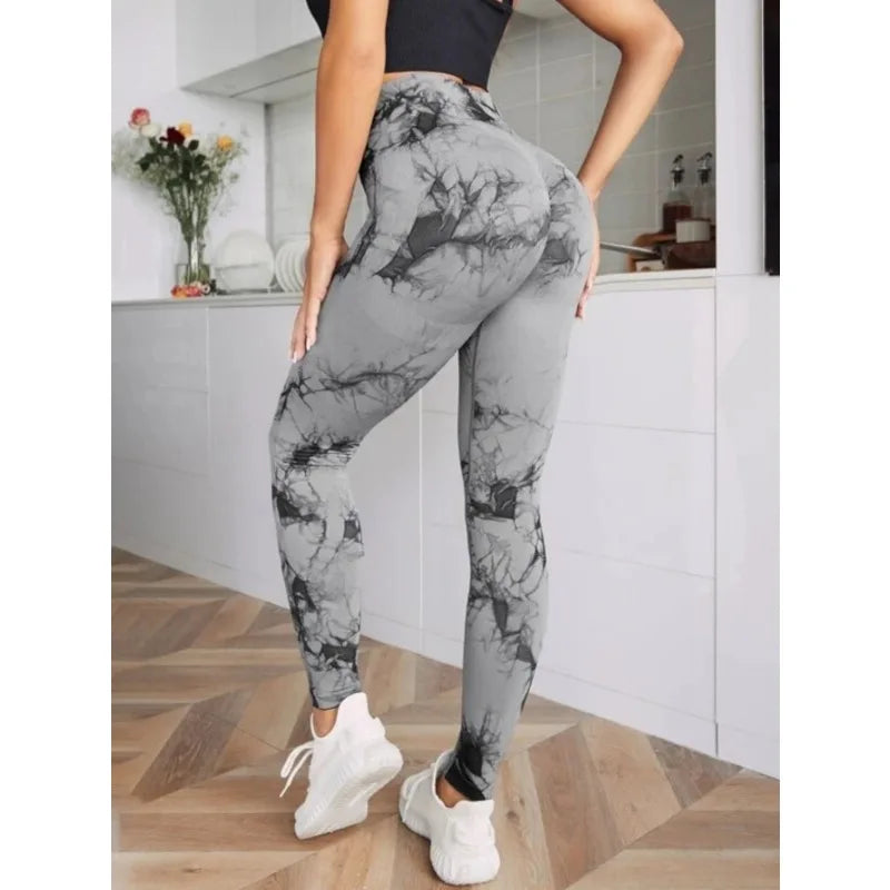 "Women's Seamless High-Waist Leggings – Tie-Dye, Hip-Lifting Yoga & Gym Tights"