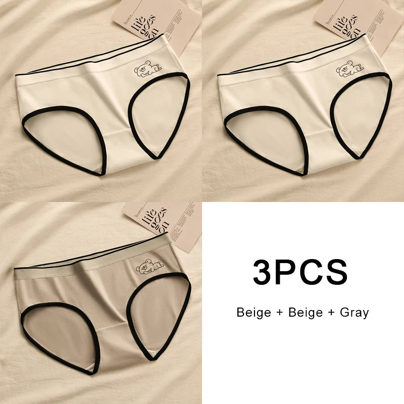 3PCS Soft Briefs Comfortable Sexy Mid-rise Lingerie for Ladies Sports Panty Women Underweare