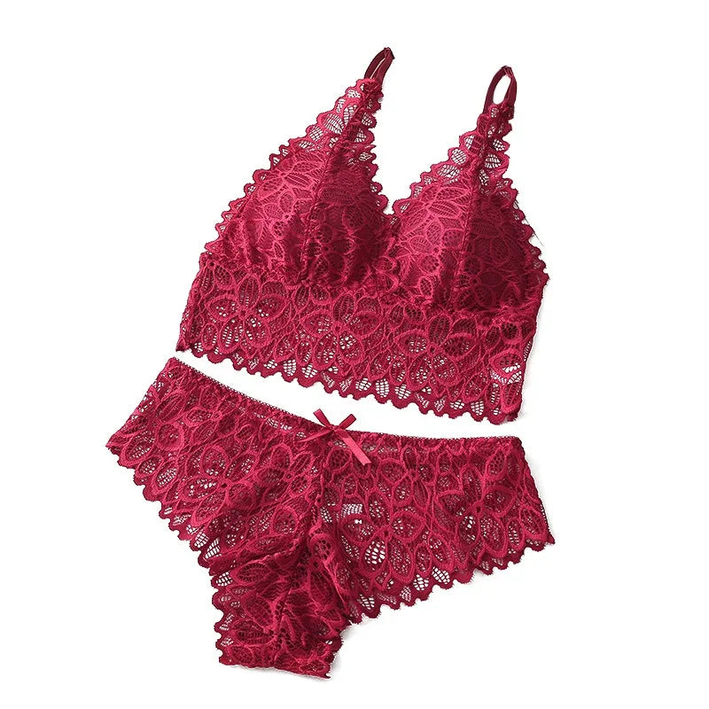 "Sexy Lace Lingerie 1 Set – Wire-Free, Seamless Bra & Panty for Women"