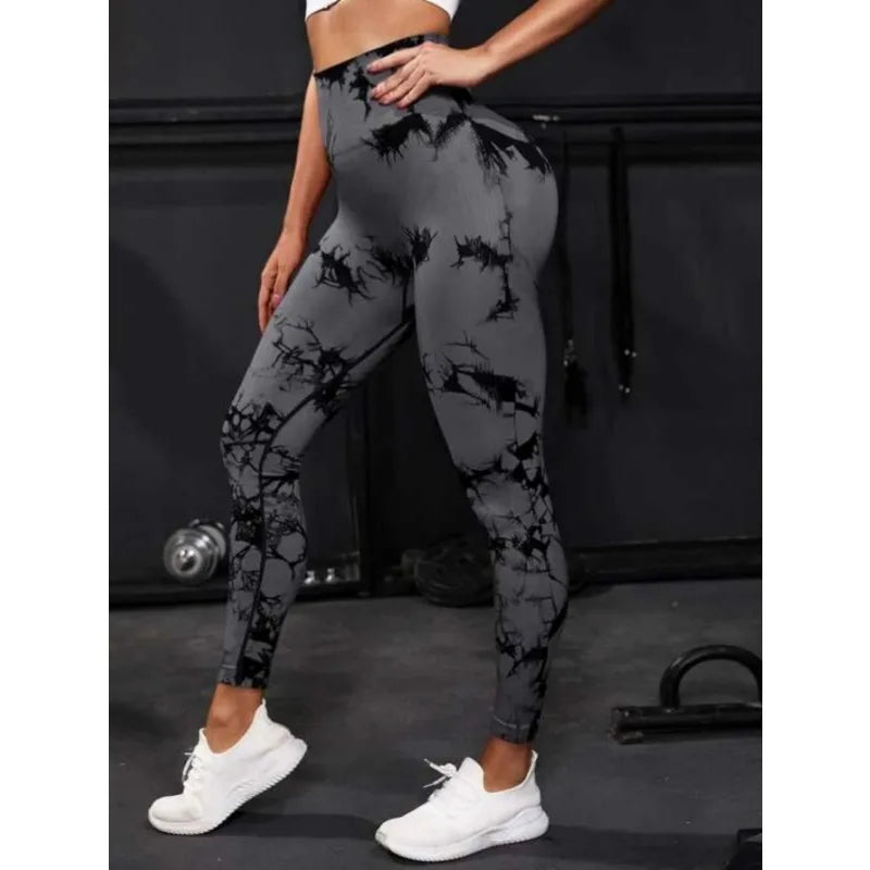 "Women's Seamless High-Waist Leggings – Tie-Dye, Hip-Lifting Yoga & Gym Tights"