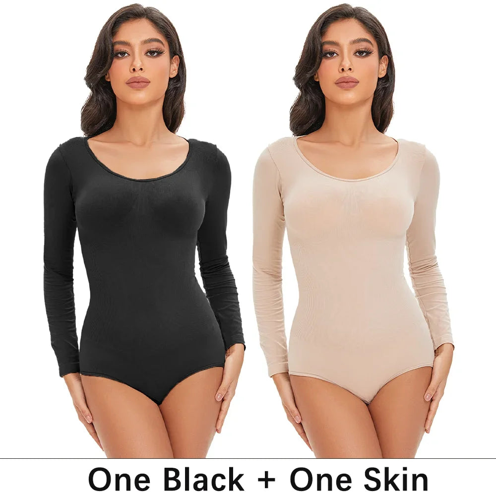 Spandex Body Shaper | Tummy Control Long Sleeve Seamless Bodysuit