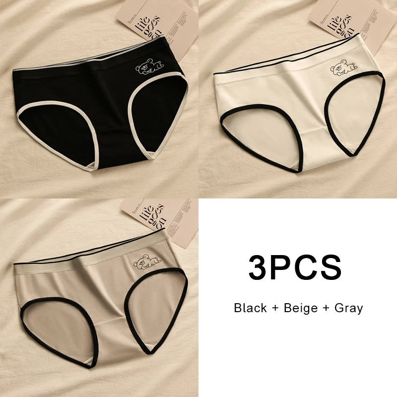 3PCS Soft Briefs Comfortable Sexy Mid-rise Lingerie for Ladies Sports Panty Women Underweare