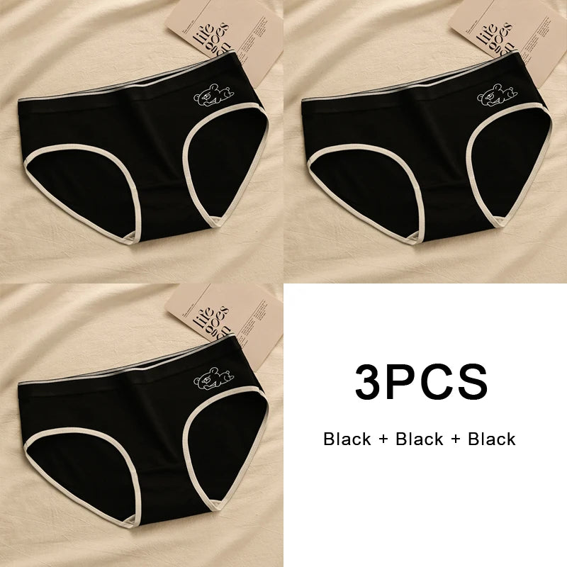 3PCS Soft Briefs Comfortable Sexy Mid-rise Lingerie for Ladies Sports Panty Women Underweare