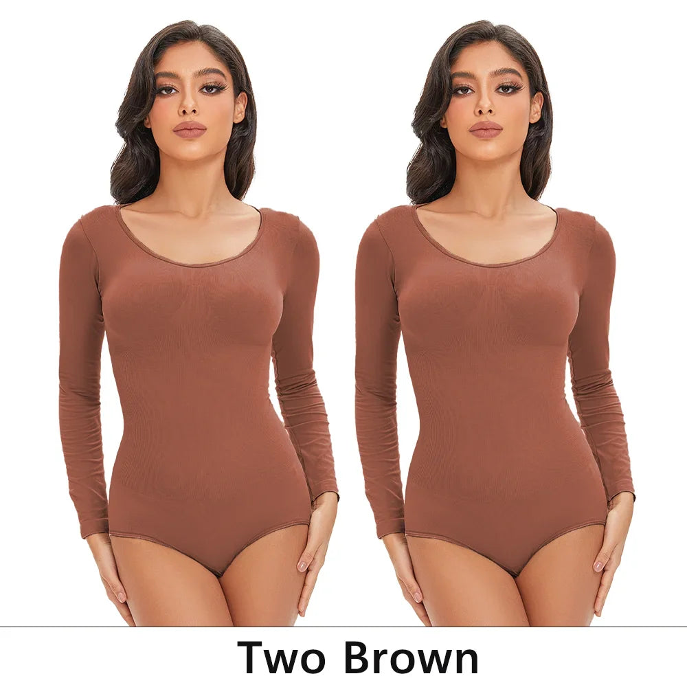 Spandex Body Shaper | Tummy Control Long Sleeve Seamless Bodysuit