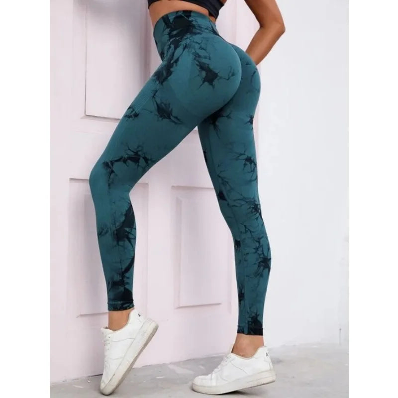 "Women's Seamless High-Waist Leggings – Tie-Dye, Hip-Lifting Yoga & Gym Tights"