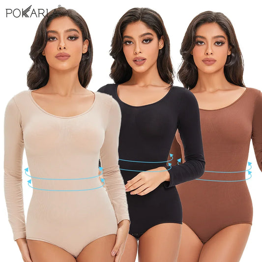 Spandex Body Shaper | Tummy Control Long Sleeve Seamless Bodysuit