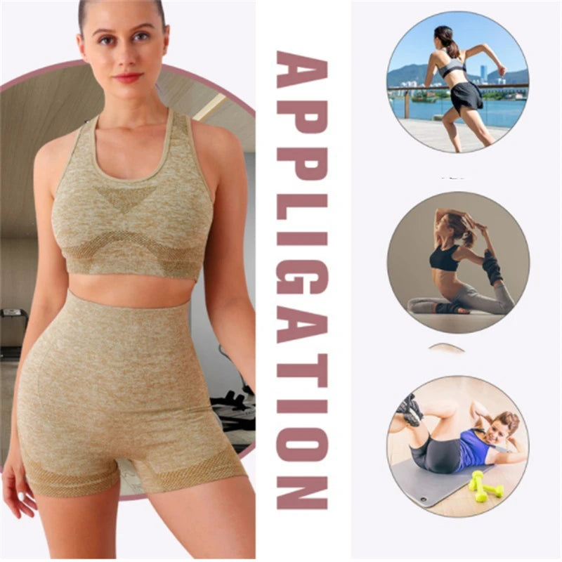 Women’s Seamless Yoga Set – Gym Shorts, Sports Bra & Leggings"