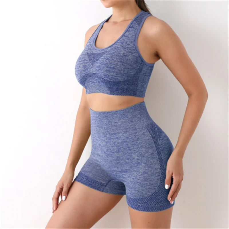 Women’s Seamless Yoga Set – Gym Shorts, Sports Bra & Leggings"